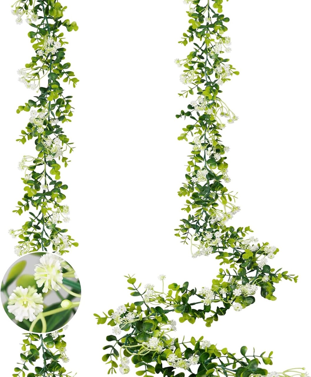 6FT Eucalyptus Garland with Flowers, 2 Pack Artificial Greenery Garland Hanging Faux Eucalyptus Garland Suitable